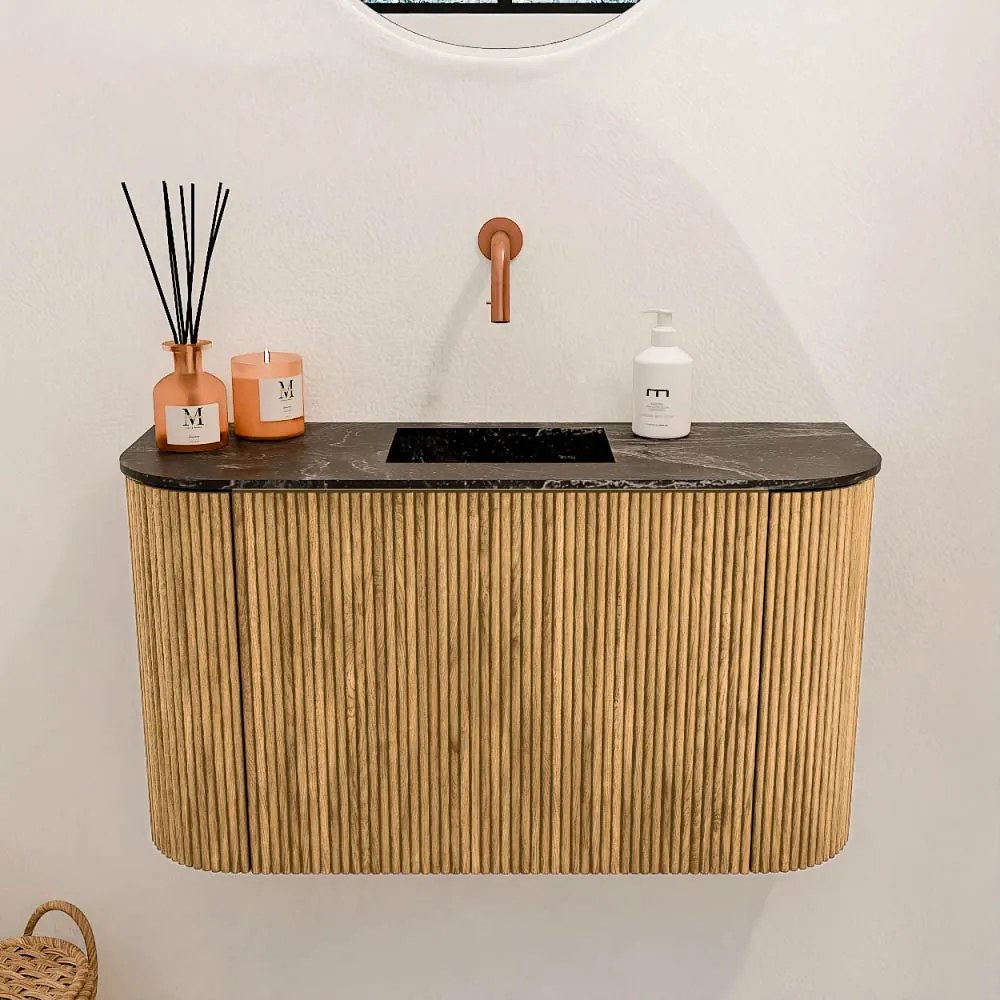 Mondiaz Joya DLux 75cm toiletmeubel ronding links/rechts oak met wastafel faye midden zonder kraangat lava
