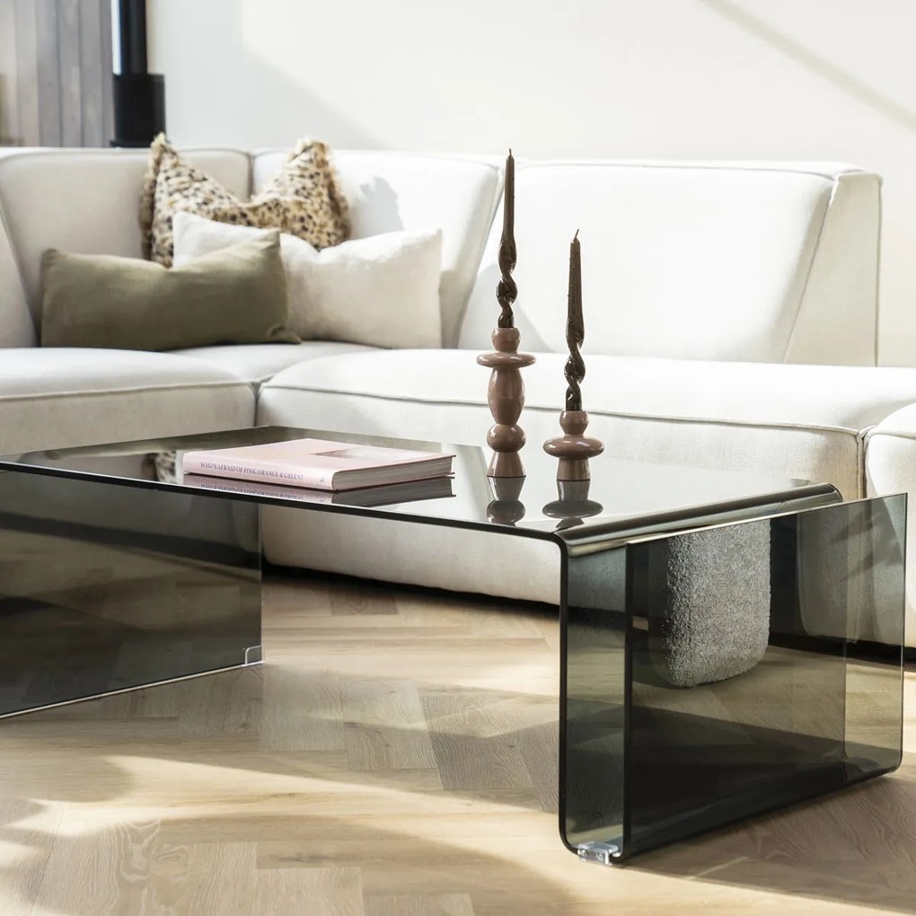 By-Boo Shadow Salontafel Gebogen Glas Grijs - 120 X 60cm.
