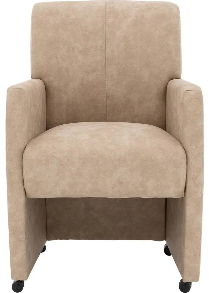 Goossens Eetkamerstoel Alex beige microvezel met armleuning en met wielen, stijlvol landelijk