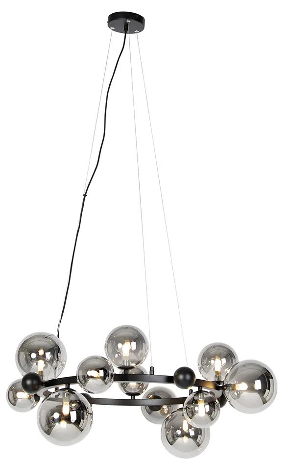 Art Deco hanglamp zwart met smoke glas 12-lichts - David Art Deco G9 rond Binnenverlichting Lamp