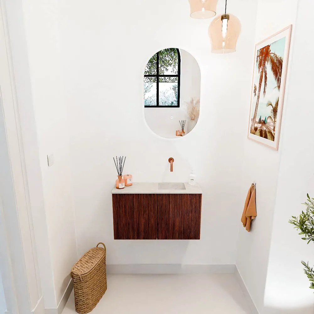 Mondiaz Joya DLux 70cm toiletmeubel ruby met wastafel faye rechts zonder kraangat ostra