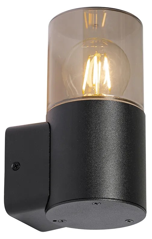 Moderne buiten wandlamp zwart met smoke kap IP44 - Odense