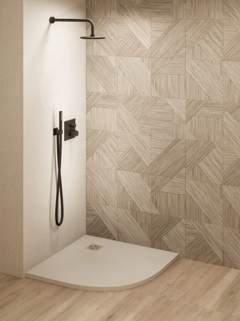 Saniclear Torno kwartronde douchebak 90x90cm met stone finish cream