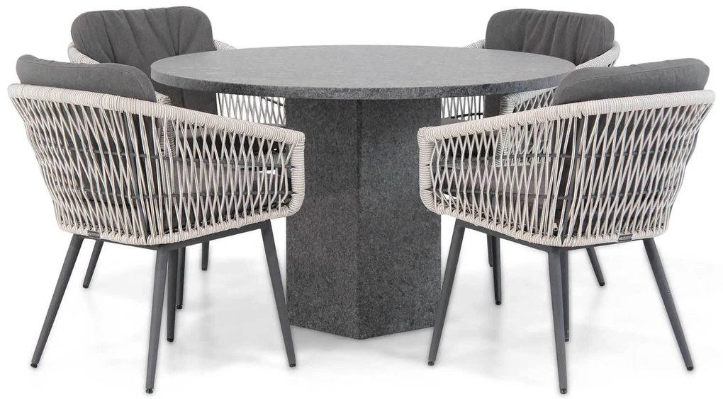 Tuinset Ronde Tuintafel 4 personen 120 cm Rope Wit Lifestyle Garden Furniture Western/Graniet