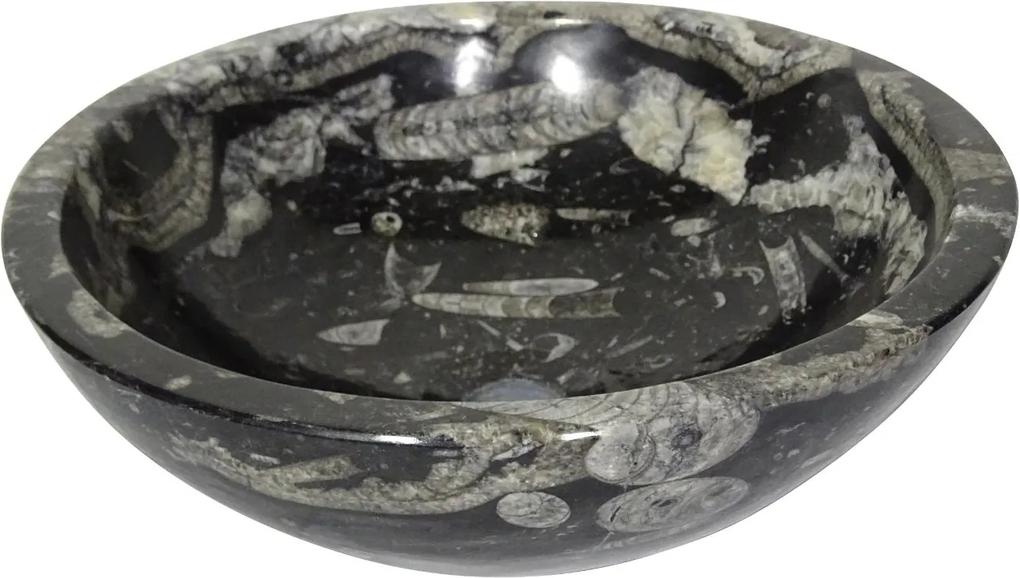 Zwart marmeren waskom | Eeuwenoud Orthoceras Fossiel | 40 x 40 x 14 cm