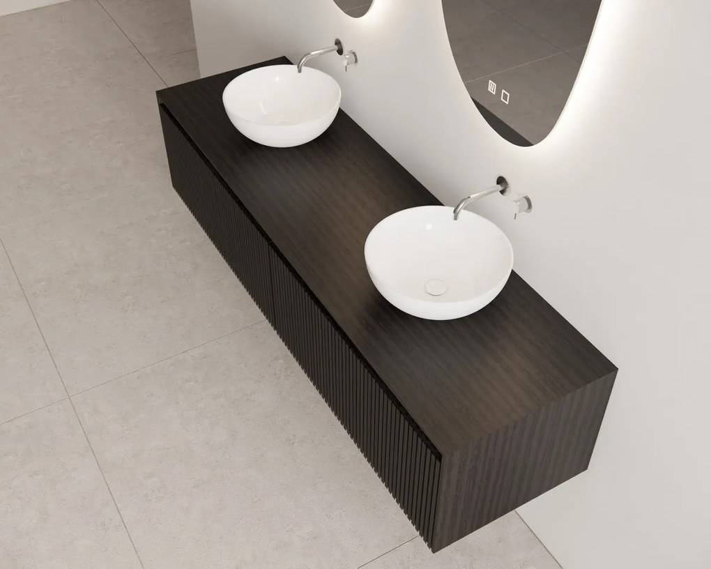 Gliss Design Timotheus badmeubel met 2 lades en ribbelfront 120cm black veneer met witte waskom
