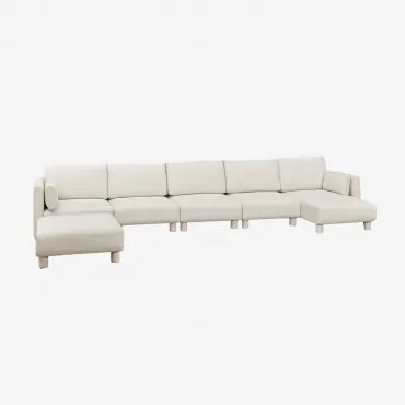 5-delige Modulaire Bank Met Chaise Longue En Poef In Artemisa Bouclé Stof Crèmebeige Boucléstof - Sklum
