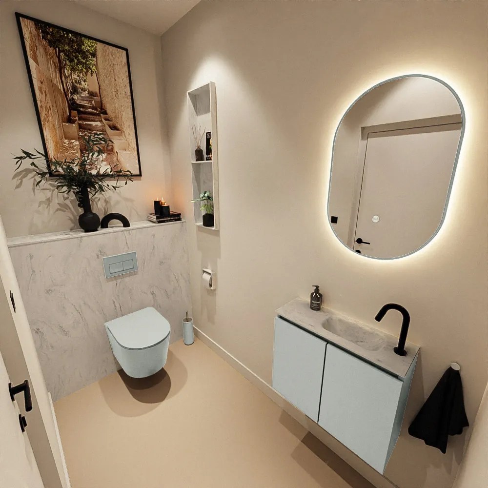 Mondiaz Ture DLux toiletmeubel 60cm greey met wastafel opalo rechts met kraangat