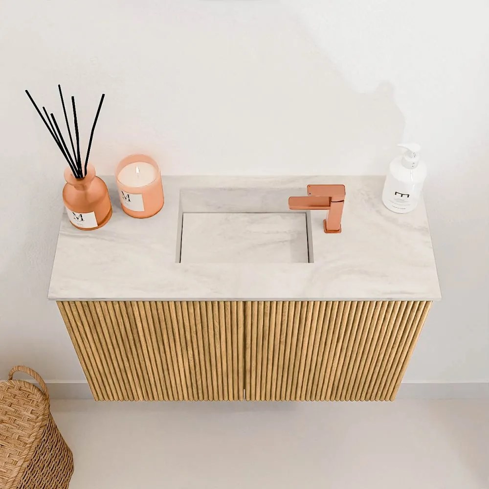 Mondiaz Joya DLux 60cm toiletmeubel oak met wastafel faye midden 1 kraangat ostra