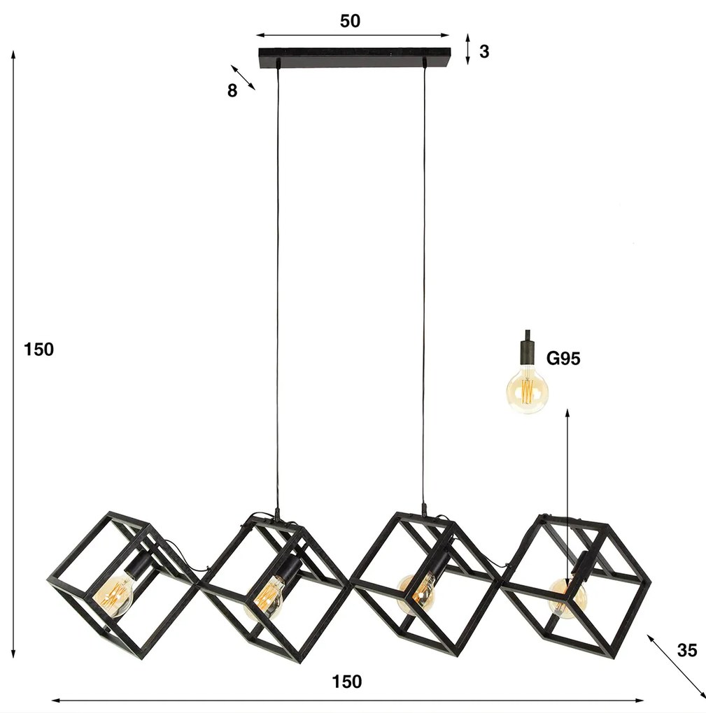Eettafel Lamp Kubus Metaal