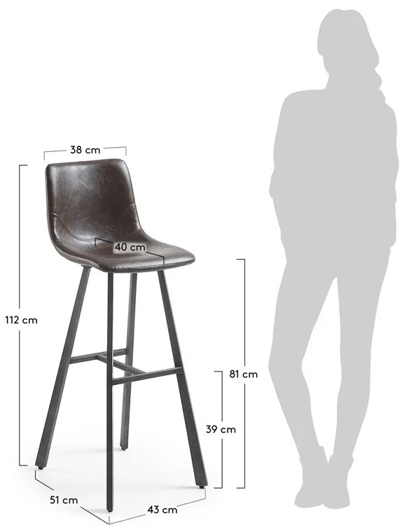 Kave Home Trap Barkruk Geborsteld PU Leer Donkerbruin