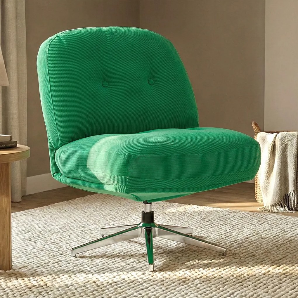 Draaibare Fauteuil Retro Groene Ribstof
