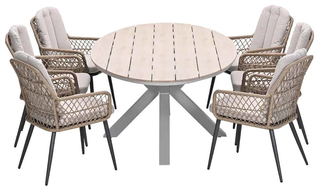 Garden Impressions Kalibo tuinset 7-delig - Tulli tuintafel 220x115 cm - light teak vironwood