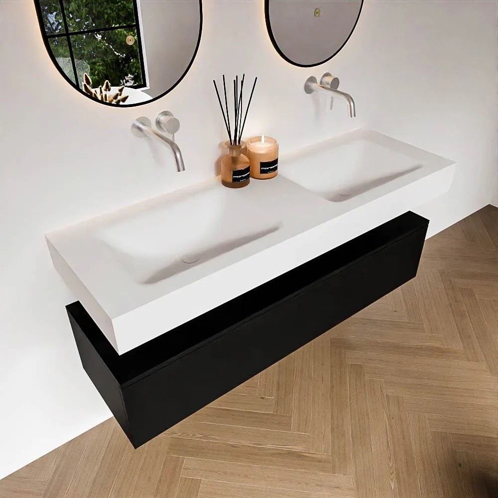 Zaro Alan badmeubel 140cm urban 1 lade met vrijhangende wastafel cloud dubbel zonder kraangat talc