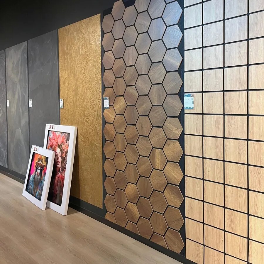 Hexagon Vilt Woodie Paneel Dark - 80 cm x 60 cm x 2 cm | 2.8 kg | Paneli akoestische wandpanelen - AKU Wandpanelen