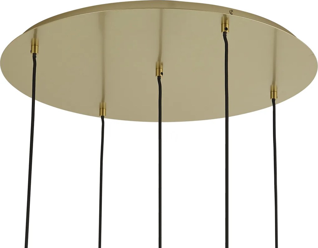 Hotel Chique hanglamp messing met blauw en groen glas 5-lichts - Qara