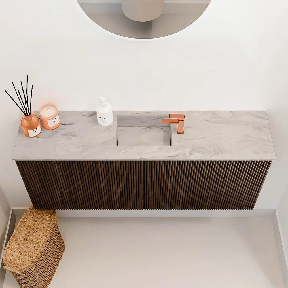 Mondiaz Joya DLux 100cm toiletmeubel walnut met wastafel faye midden 1 kraangat glace