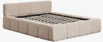 Bed Met Opklapbare Gestoffeerde Opbergruimte Jolcem Teddystof Tarwebruin & 200 X 200 Cm - Sklum