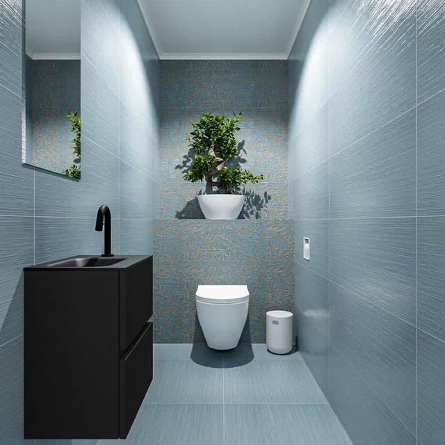MONDIAZ ADA Toiletmeubel - 40x30x50cm - 1 kraangat - 2 lades - urban mat - wasbak links - Solid surface - Zwart FK75342087