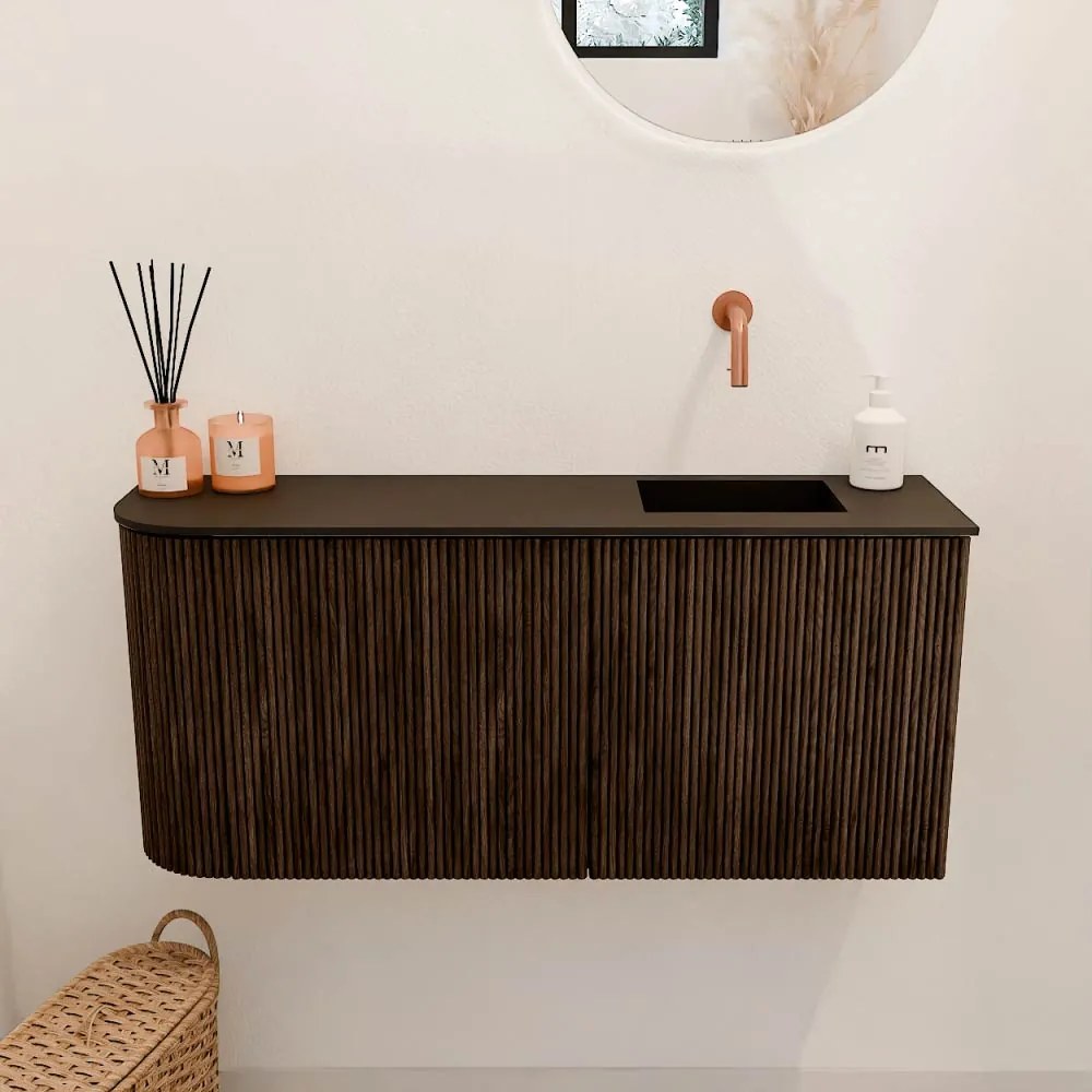 Mondiaz Joya 90cm toiletmeubel ronding links walnut met wastafel faye rechts zonder kraangat urban
