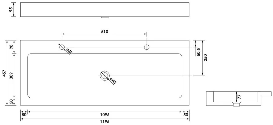 Brauer Lava wastafel natuursteen 120cm met 2 kraangaten antraciet