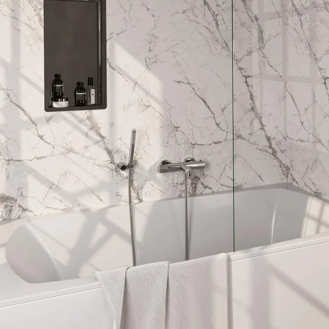 BRAUER Stripe Baddouche Thermostaatkraan - SET 03 - opbouw - wandhouder - staaf handdouche - doucheslang - chroom 5-CE-342