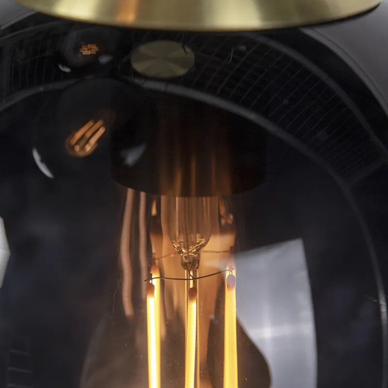 Smart hanglamp met dimmer messing met zwarte glas 3-lichts incl. Wifi ST64 - Pallon E27 bol / globe / rond Binnenverlichting Lamp