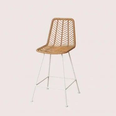 Set Van 4 Hoge Tuinkrukken In Synthetisch Riet Natuurlijk Gouda Natuurlijk & ↑65 Cm & Wit & Geen Kussen - Sklum