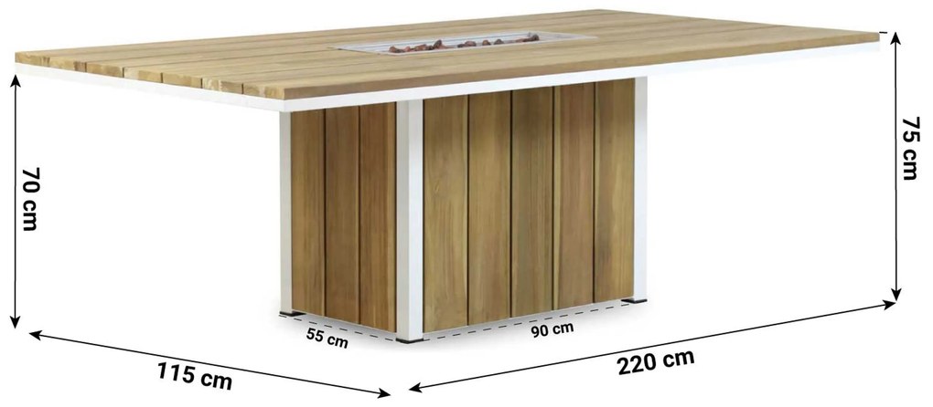 Tuinset 6 personen 220 cm Aluminium/Teak/Kunststof /Aluminium/teak Wit Hartman Sophie