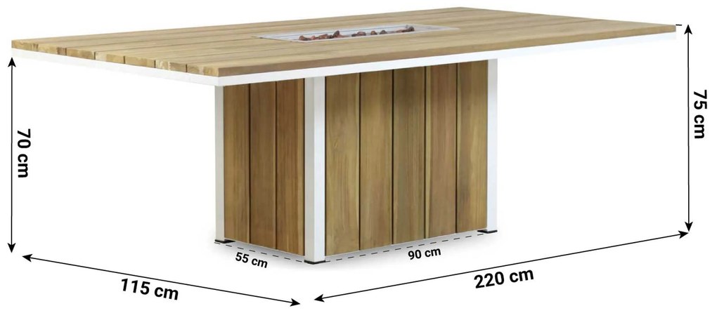 Tuinset 6 personen 220 cm Aluminium/Teak/Textileen /Aluminium/teak/Aluminium/textileen Wit Lifestyle Garden Furniture Ultimate/Seaside