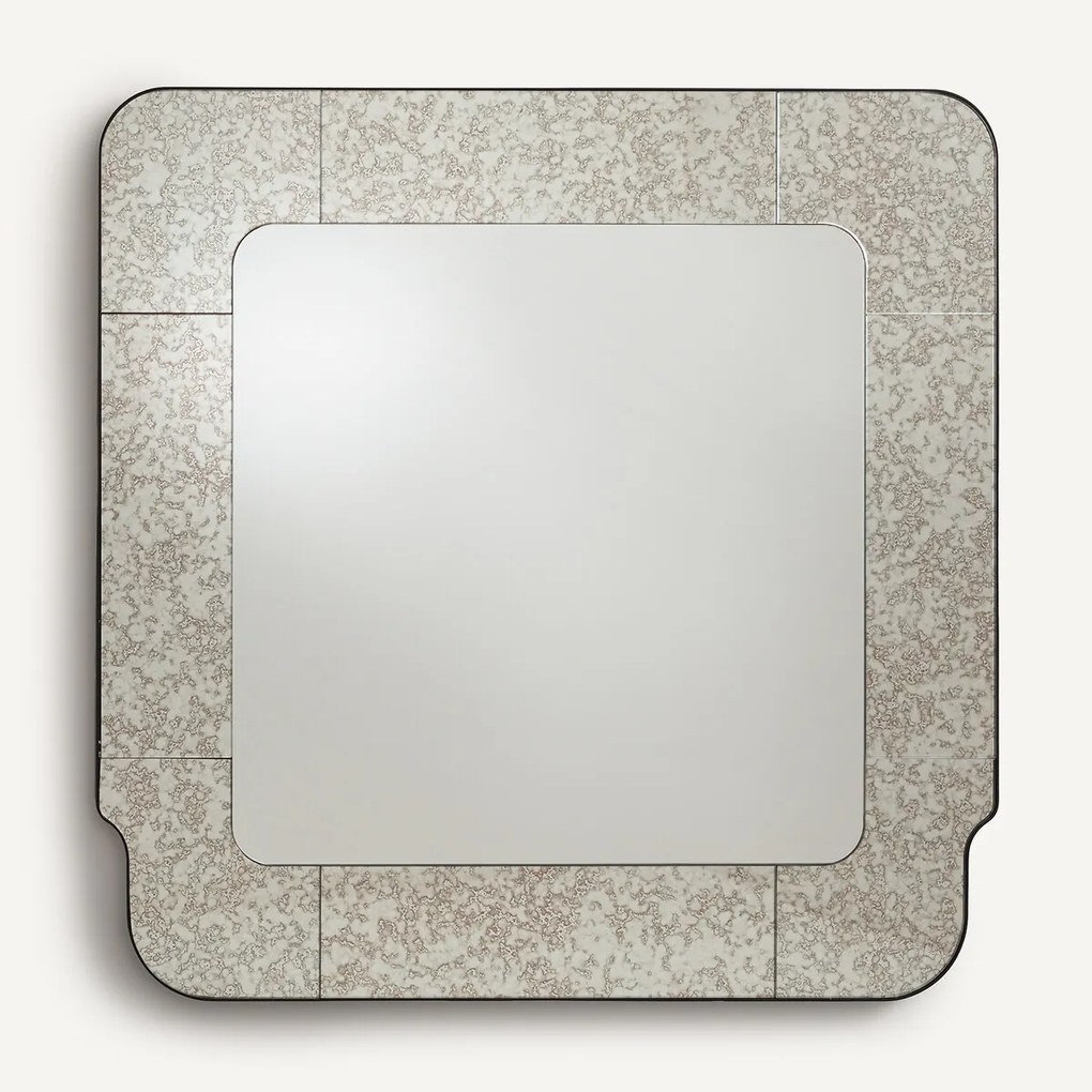 Vierkante spiegel met antiek afgewerkte glazen randen, 120 cm hoog, Oris