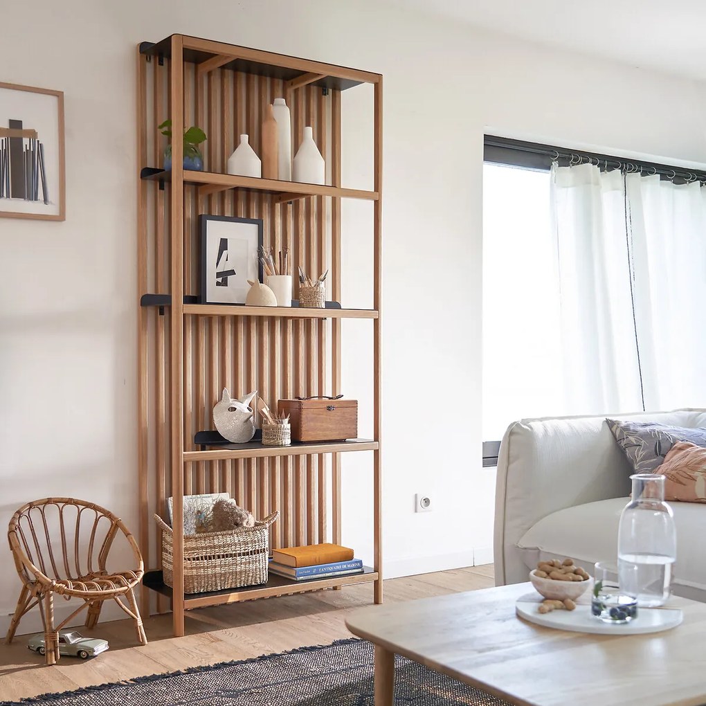 Boekenkast van massief eiken en metalen latten, JAC