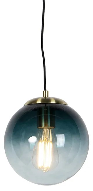 Art deco hanglamp messing met oceaanblauw glas 20 cm - Pallon