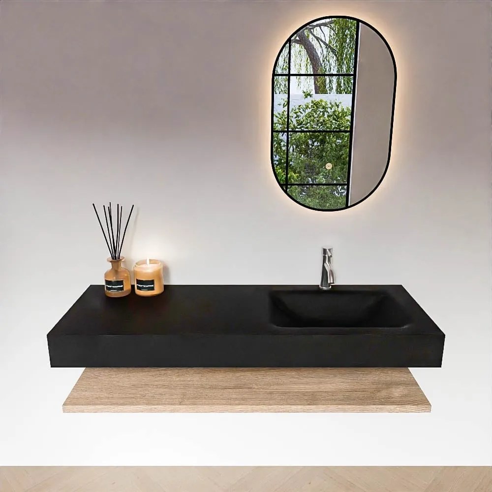 Zaro Alan badmeubel 130cm met planchet washed oak en vrijhangende wastafel cloud rechts 1 kraangat urban