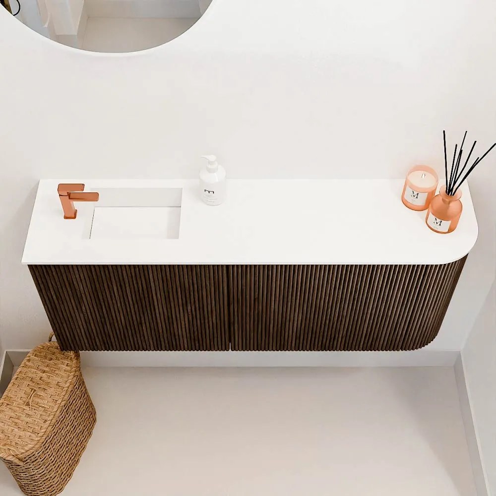 Mondiaz Joya 100cm toiletmeubel ronding rechts walnut met wastafel faye links 1 kraangat talc