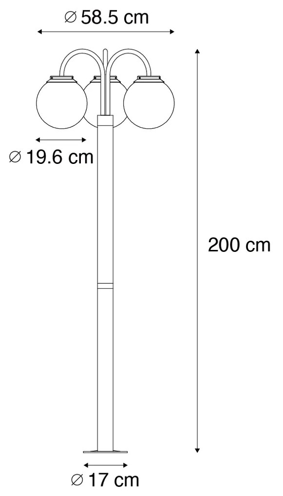 Buitenlamp Lantaarn zwart met helder glas 200 cm 3-lichts IP44 - Sfera Modern E27 IP44 Buitenverlichting