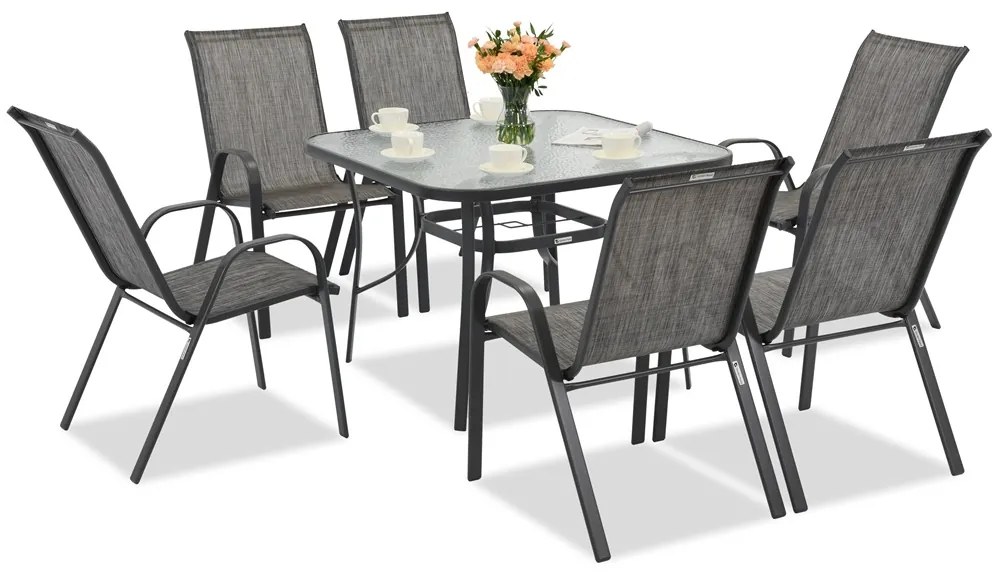 Modena grijze tuintafel voor 6 personen met Garden Point vierkante tafel