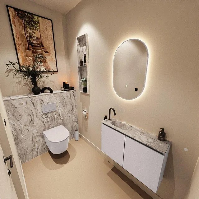 MONDIAZ TURE-DLUX 80cm toiletmeubel Cale. EDEN wastafel Glace positie links. Met 1 kraangat. TUREDX80CALL1GLA