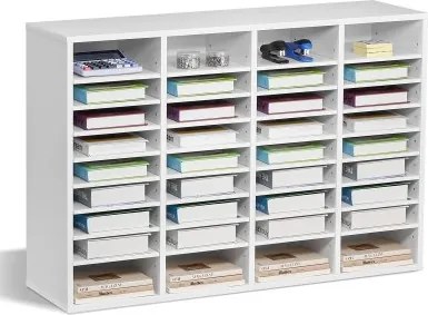 VEVOR Literatuur Organizer Documentenbak met 36 vakken en verstelbare planken, Bestandssorteerder Brievenbak Documentenopslag Gemaakt van spaanplaat en MDF, Opbergruimte voor Kantoor Klaslokaal Wit