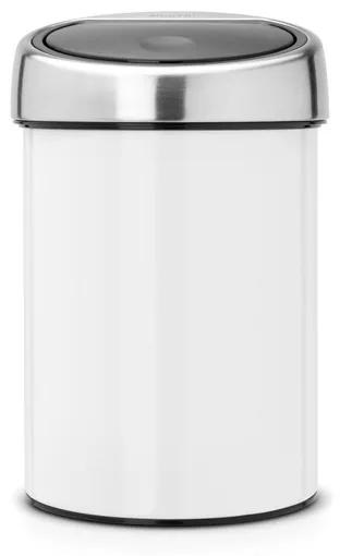 Brabantia wandafvalemmertje 3 liter touch bin met kunststof binnenemmer en brilliant steel deksel white 364488