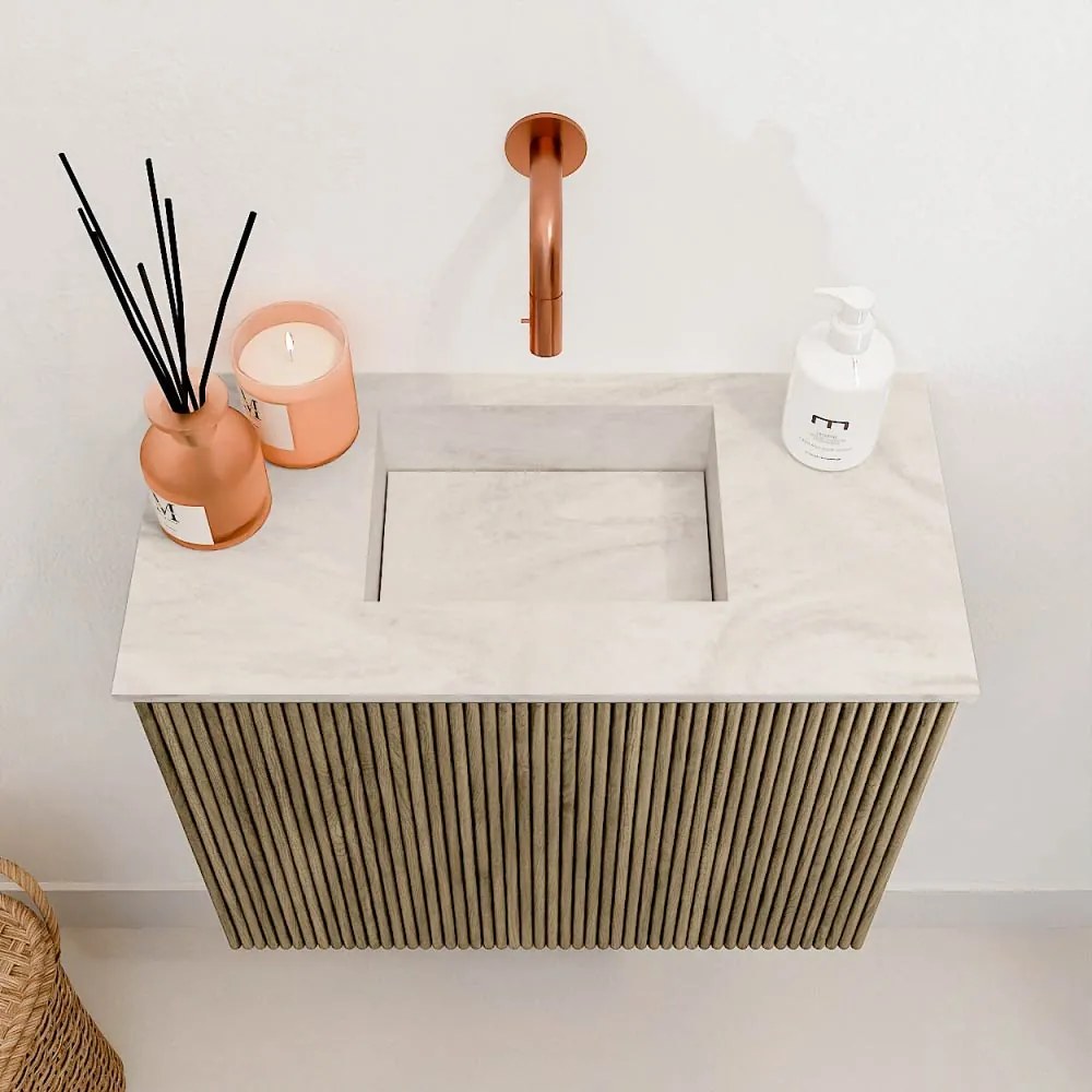 Mondiaz Joya DLux 50cm toiletmeubel dusk met wastafel faye midden zonder kraangat ostra