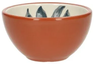 Kom, terracotta, blauw blad, 9,5 x 5 cm