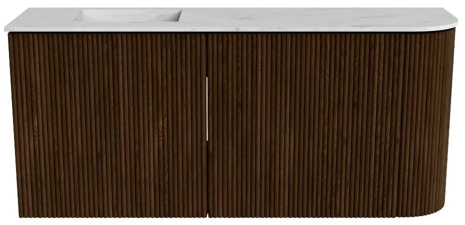 Mondiaz Joya DLux 90cm toiletmeubel ronding rechts walnut met wastafel faye links zonder kraangat opalo