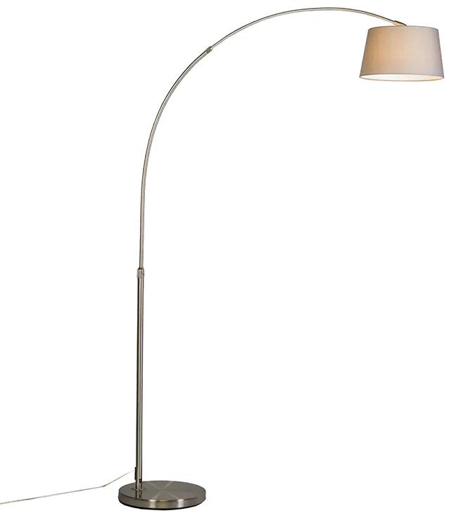 Moderne booglamp staal met grijze stoffen kap - Arc Basic Modern E27 Binnenverlichting Lamp
