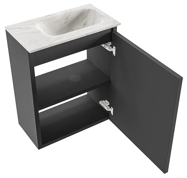 Mondiaz Ture DLux toiletmeubel 40cm dark grey met wastafel ostra rechts met kraangat