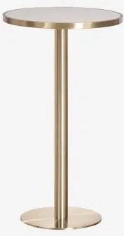 Ronde Hoge Barkruktafel Ø60 Cm In Xiren Gres Wit - Geborsteld Goud - Sklum