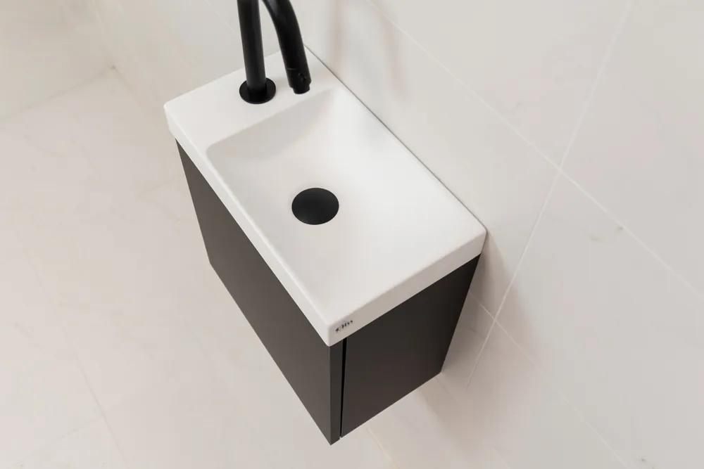 Sanigoods Minimo toiletmeubel 40cm mat zwart met mat witte fontein met kraangat
