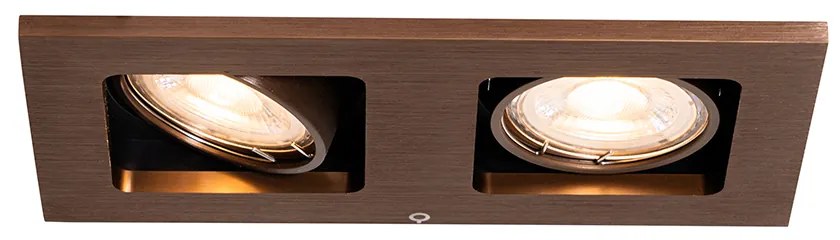 Set van 6 Inbouwspot donkerbrons rechthoekig 2-lichts draai en kantelbaar - Qure