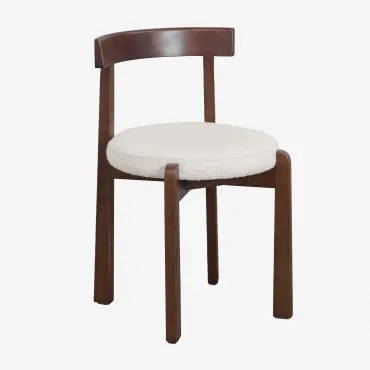 Set Van 4 Manila Beklede Eiken Eetkamerstoelen Donker Hout & Bouclé Wit - Sklum