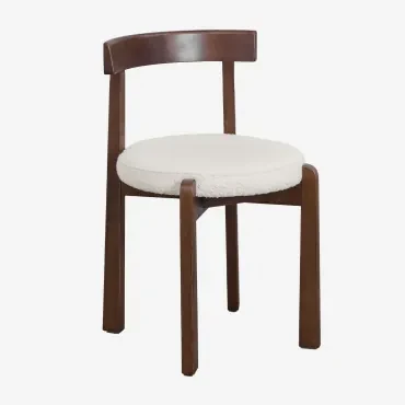 Set Van 4 Manila Beklede Eiken Eetkamerstoelen Donker Hout & Bouclé Wit - Sklum